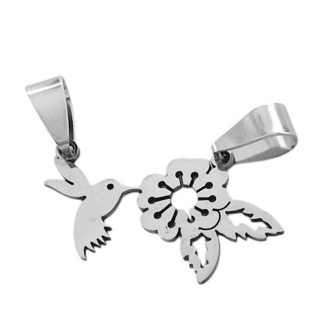 DOBLE DROPS CON FLOR CALADA COLIBRI PICAFLOR DIJE