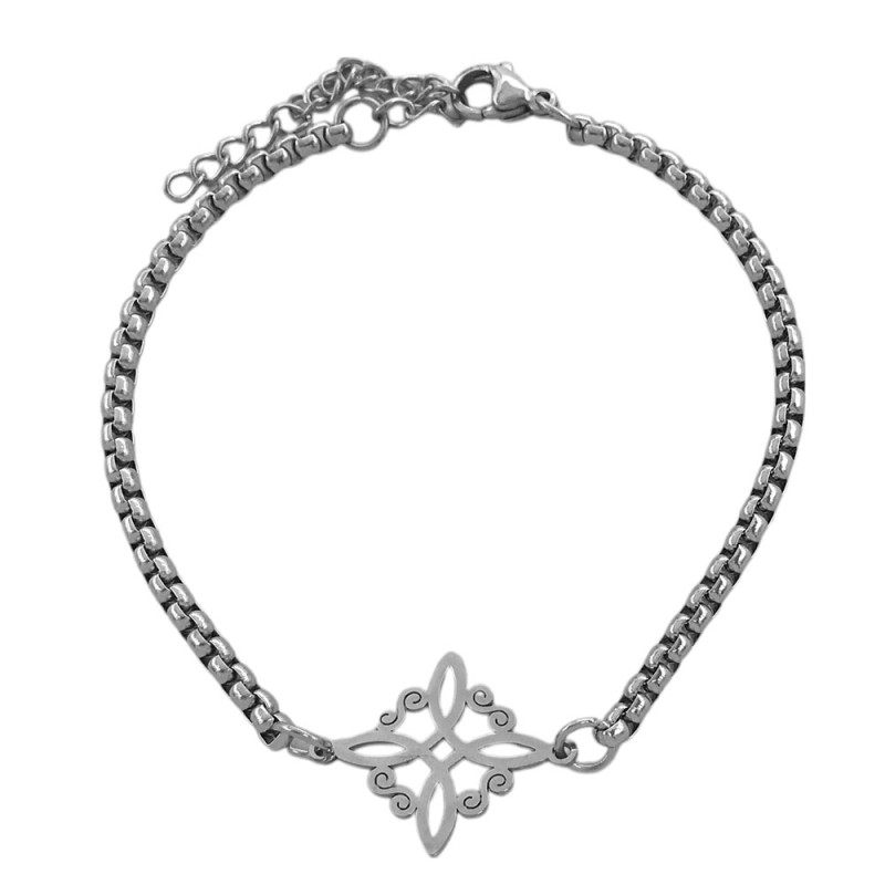 UN NUDO DE BRUJA CENTRAL CALADO Y ESLABON ROLO CUADRADO 18+3.5CM PULSERA