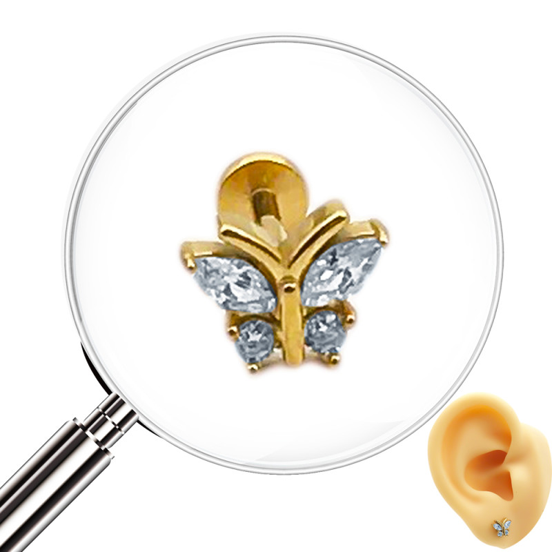DORADO UNIDAD MARIPOSA C/ CUATRO CUBIC HELIX ROSCA INTERNA PIERCING