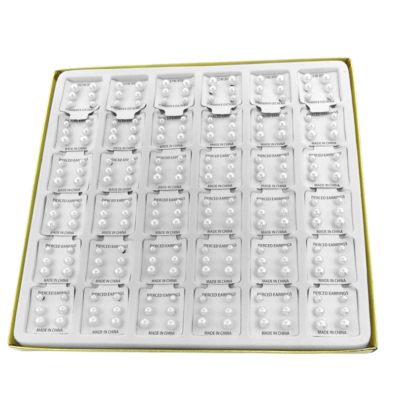 CAJA X108 PARES PERLAS ARITOS MEDIDAS SURTIDAS ARO