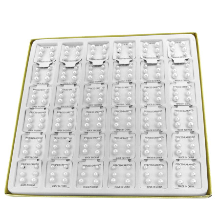 CAJA X108 PARES PERLAS ARITOS MEDIDAS SURTIDAS ARO