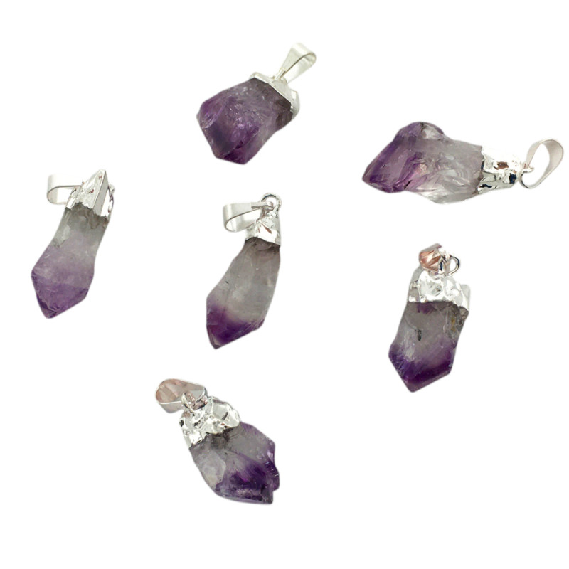 1 PIEDRA NATURAL BRUTA AMATISTA DROP Y AGARRE BRONCE BAÑADO EN PLATA DIJE