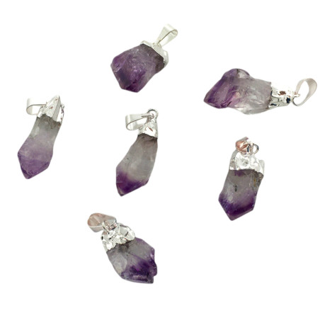 1 PIEDRA NATURAL BRUTA AMATISTA DROP Y AGARRE BRONCE BAÑADO EN PLATA DIJE