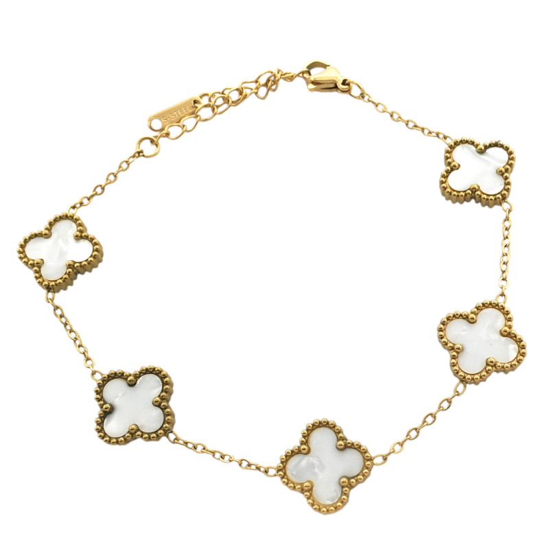 DORADO NACAR CINCO FLORES TREBOL TIPO VAN CLEEF 18+3CM PULSERA