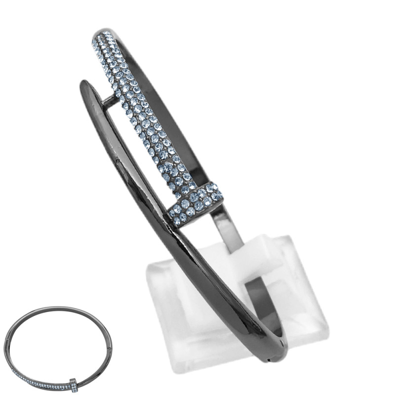 PREMIUM NEGRO ACERADO ESCLAVA C/ TRIPLE LINEA DE CUBIC FANTASIA FINA PULSERA