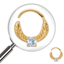 DORADO SEPTUM 8MM ARGOLLITA PLUMA Y CUBIC DE NARIZ U OREJA PIERCING