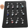 BLISTER x12 BOLITAS DOBLE STRASS COLORES SURTIDOS OMBLIGO CURVO EXTREMOS DISTINTO TAMAÑO PIERCING