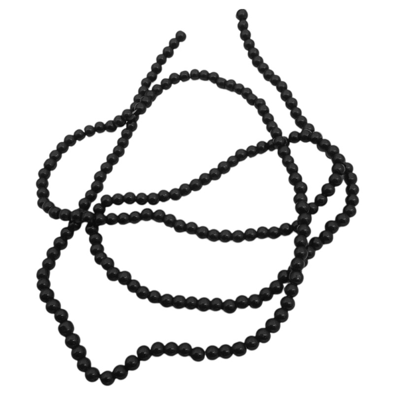 4MM NEGRA PERLAS DE VIDRIO CUENTA PERFORADA TIRA