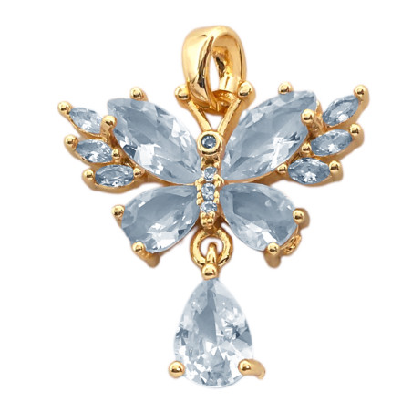 DORADO PREMIUM MARIPOSA TODOS CUBIC CRISTAL Y Y UNA GOTA CRISTAL COLGANDO DIJE