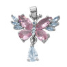 BLANCO PREMIUM MARIPOSA CUBIC ROSA Y CRISTAL EN LAS ALAS Y Y UNA GOTA EN CRISTAL COLGANDO DIJE