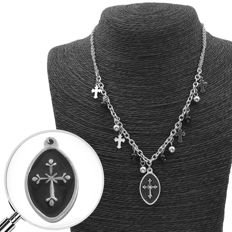 CRUZ EN OVALO CRUCES Y BOLITAS 45+3CM COLLAR