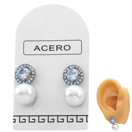 1 PAR BASE REDONDA DE STRASS C/ STRASS CENTRAL GRANDE Y PERLA COLGANDO ARO