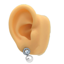 1 PAR BASE REDONDA DE STRASS C/ STRASS CENTRAL GRANDE Y PERLA COLGANDO ARO