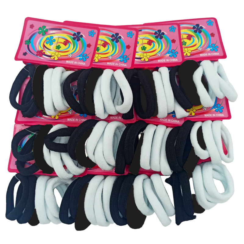 PACK X 72 UNIDADES 3 BLANCAS Y 3 NEGRAS GRANDES 3CM DIAMETRO SIN ESTIRAR COLITAS