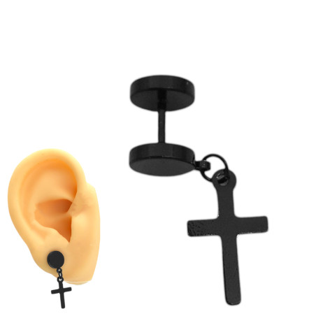 NEGRO UNIDAD FALSO EXPANSOR C/ CRUZ COLGANDO A ROSCA PIERCING