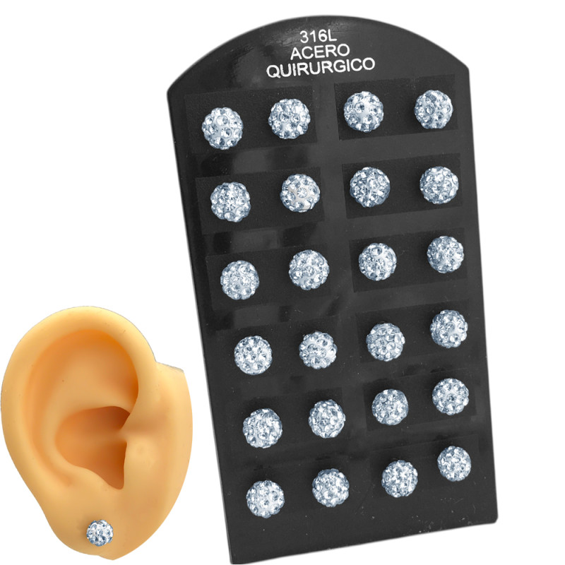 BLISTER X12 PARES 6MM BOLITA DRAGON CRISTAL ACERO QUIRURGICO ARO