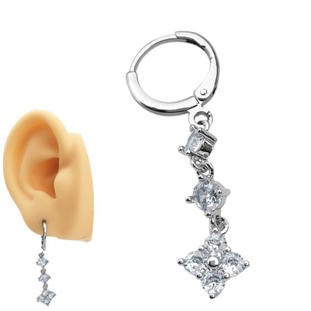 SOLITARIO DOS CILINDROS Y UNA FLOR TODO CUBIC TIPO BISAGRA 13MM ARO