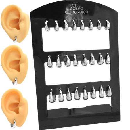 BLISTER X12 PARES ASIMETRICA HUECA BISAGRA BOMBE LIVIANA 3 MEDIDAS 9-12-14MM ARO