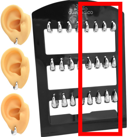 MEDIO BLISTER X6 PARES ASIMETRICA HUECA BISAGRA BOMBE LIVIANA 3 MEDIDAS 9-12-14MM ARO