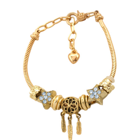 DORADO TIPO PANDORA C/ ATRAPA SUEÑO ESTRELLAS Y CUBIC 2.5MM-17.5+5CM PULSERA