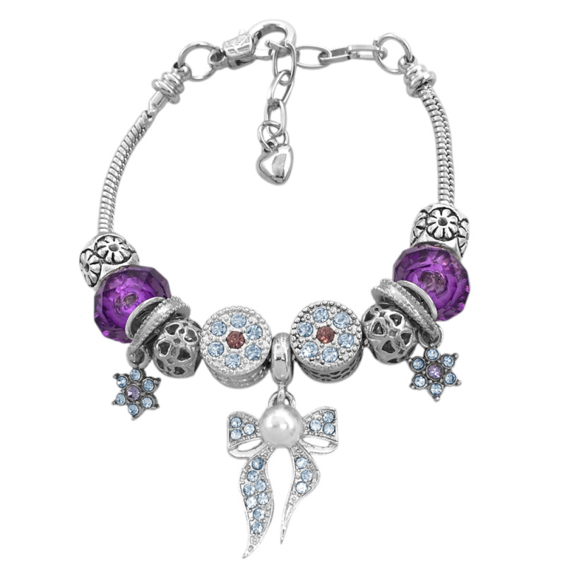TIPO PANDORA MOÑO PERLA Y CUBIC VIOLETA 2.5MM-17.5+5CM PULSERA