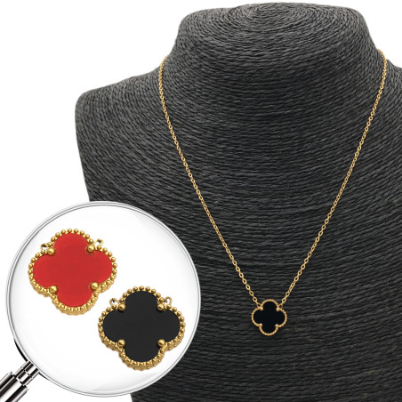 DORADO REVERSIBLE UNA FLOR TREBOL ROJA O NEGRO TIPO VAN CLEEF 45+5CM COLLAR