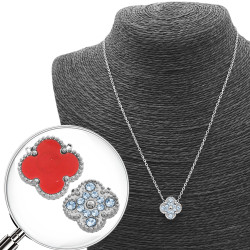 REVERSIBLE UNA FLOR TREBOL ROJA O STRASS CRISTAL TIPO VAN CLEEF 45+5CM COLLAR