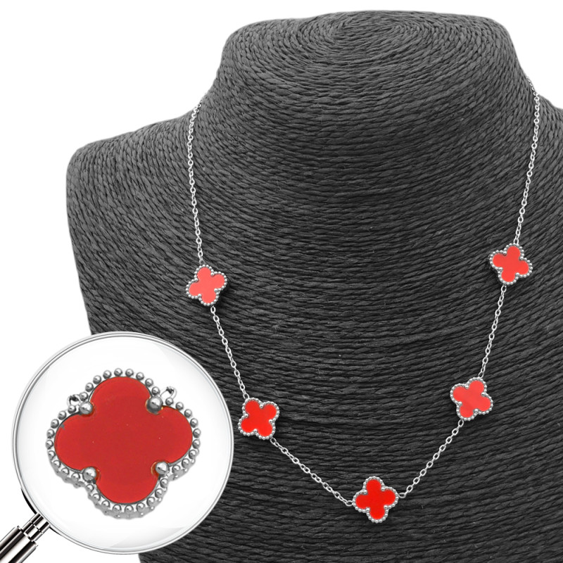 ROJO CINCO FLORES TREBOL TIPO VAN CLEEF 45+5CM COLLAR