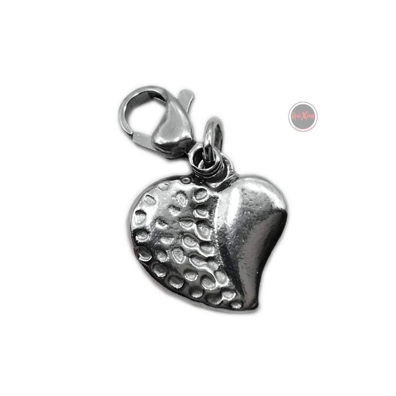 CORAZON 2 TEXTURAS C/ MOSQUETON P/ PULSERA DIJE