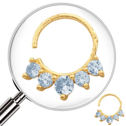 DORADO SEPTUM 10MM ARGOLLITA CINCO CUBIC REDONDOS EN CURVA DE NARIZ U OREJA PIERCING