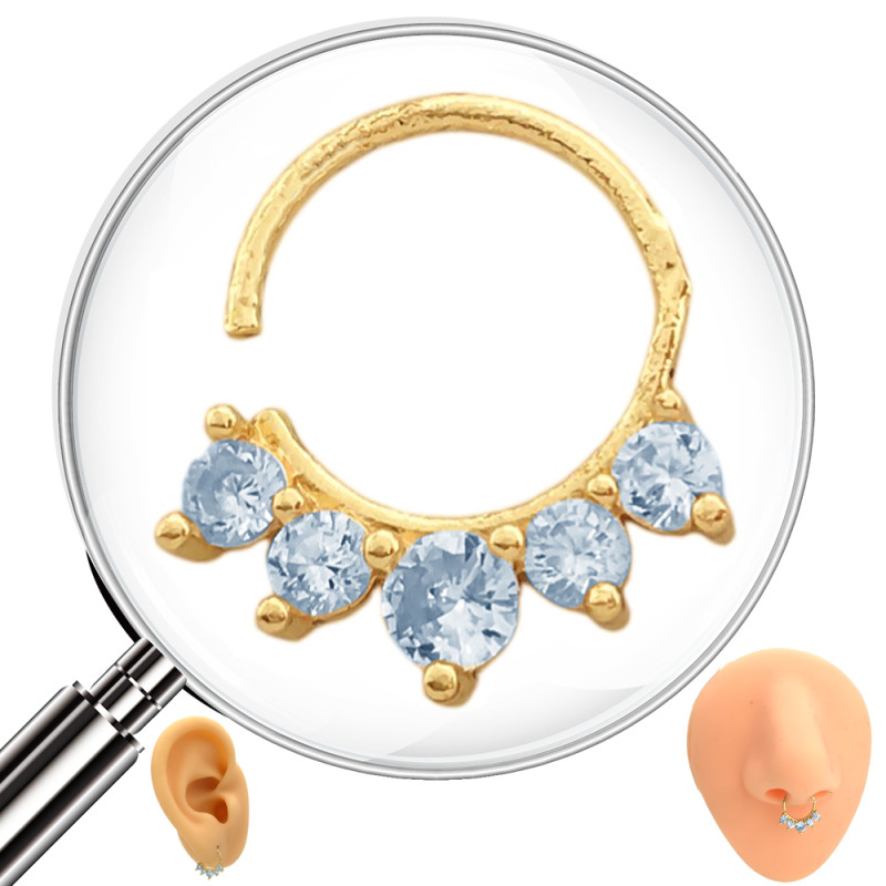 DORADO SEPTUM 10MM ARGOLLITA CINCO CUBIC REDONDOS EN CURVA DE NARIZ U OREJA PIERCING