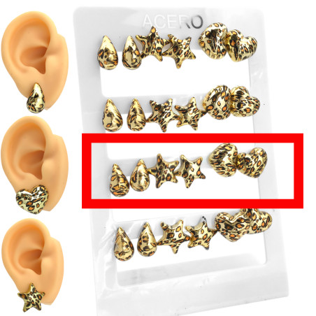 DORADO 3 PARES ANIMAL TRES FORMAS DISTINTAS FANTASIA FINA FRU FRU PLATEADO AROS