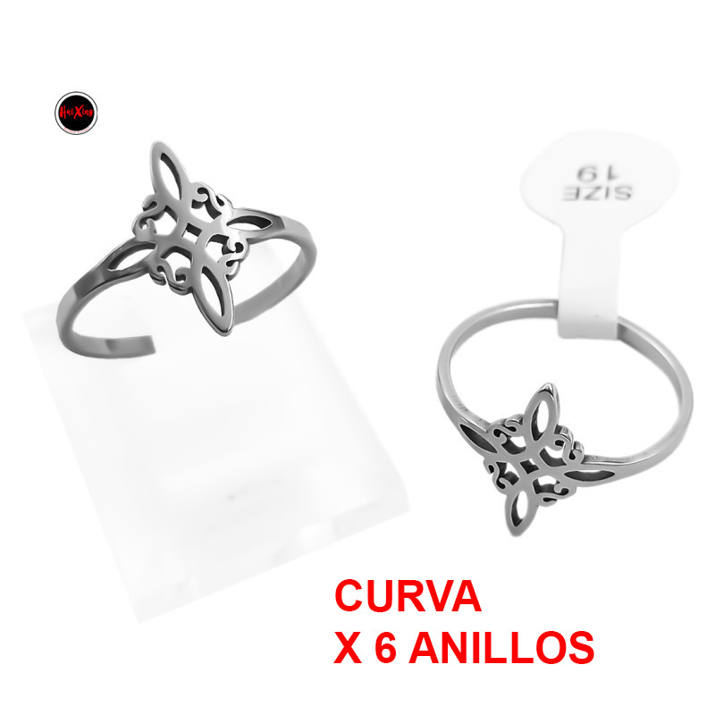 CURVA 6 ANILLOS (TALLES 16-17-18-19-20-21) 15MM CHICO NUDO DE BRUJA CALADO ANILLO
