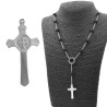 DENARIO 8MM C/ CUENTA DE PIEDRA ONIX NEGRO MATE CRUZ MACIZA C/ SAN BENITO Y CENTRO CIRCULO (UNISEX)