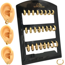 DORADO 3 PARES 4MM HUECA BISAGRA BOMBE LIVIANA 3 MEDIDAS 13-15-17MM ARO