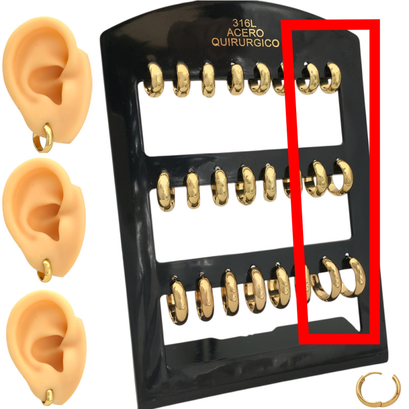 DORADO 3 PARES 4MM HUECA BISAGRA BOMBE LIVIANA 3 MEDIDAS 13-15-17MM ARO