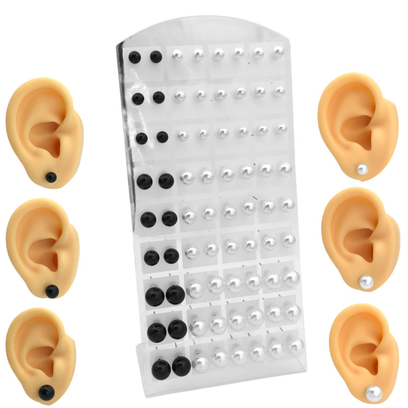 BLISTER X36 PARES SURTIDOS VERTICAL NEGRAS Y BLANCAS PERLADOS AROS