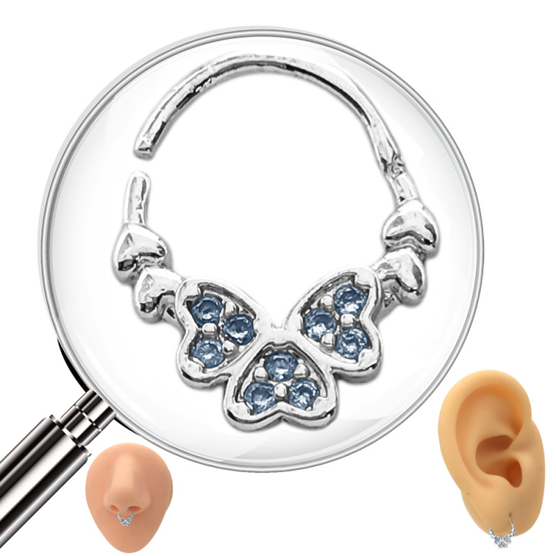 SEPTUM 9MM ARGOLLITA TRES CORAZONES EN TREBOL CUBIC DE NARIZ U OREJA PIERCING
