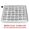 MEDIA CAJA x18 FORMAS SURTIDAS (ARBOL / CORAZONES INVERTIDOS / ARBOL / MARIPOSA / CORAZON C/ CRUZ / LIBELULA) ANILLO