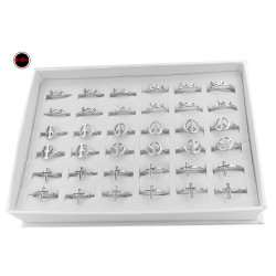 MEDIA CAJA FORMAS SURTIDAS MODELO AA8 (CRUZ CORTA / PAZ / JESUS) ANILLO