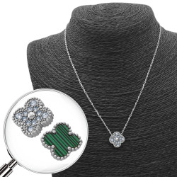 REVERSIBLE UNA FLOR TREBOL VERDE TIPO MALAQUITA O STRASS CRISTAL TIPO VAN CLEEF 45+5CM COLLAR