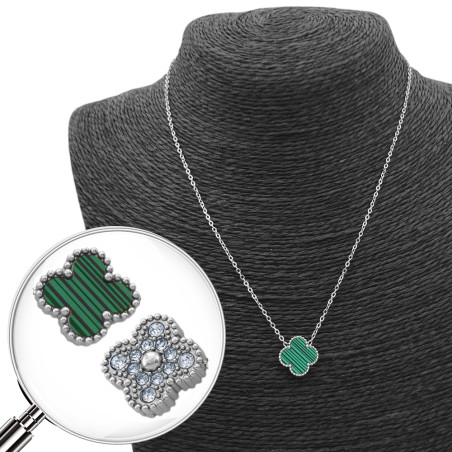 REVERSIBLE UNA FLOR TREBOL VERDE TIPO MALAQUITA O STRASS CRISTAL TIPO VAN CLEEF 45+5CM COLLAR