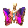 DORADO VIOLETA TORNASOLADO FACETADO MARIPOSA Y CENTRO DE STRASS CRISTAL DROPS ACERO QUIRURGICO BASE FANTASIA FINA DIJE