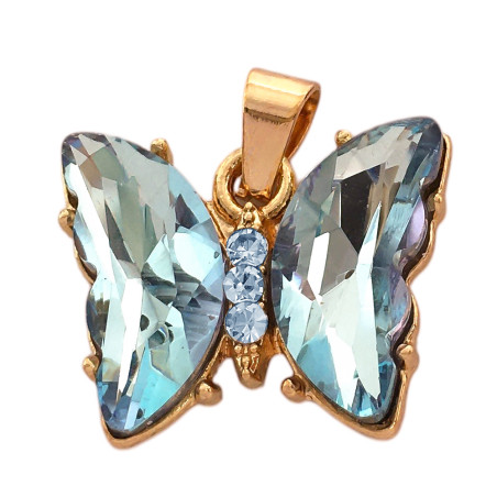 DORADO AGUA MARINA FACETADO MARIPOSA Y CENTRO DE STRASS CRISTAL DROPS ACERO QUIRURGICO BASE FANTASIA FINA DIJE