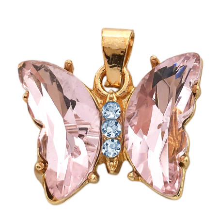 DORADO ROSA FACETADO MARIPOSA Y CENTRO DE STRASS CRISTAL DROPS ACERO QUIRURGICO BASE FANTASIA FINA DIJE