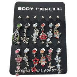 BLISTER x12 BOLITAS DIJES C/ STRASS Y CUBIC SURTIDOS OMBLIGO CURVO EXTREMOS DISTINTO TAMAÑO PIERCING
