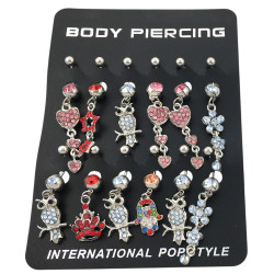 BLISTER x12 BOLITAS DIJES C/ STRASS Y CUBIC SURTIDOS OMBLIGO CURVO EXTREMOS DISTINTO TAMAÑO PIERCING