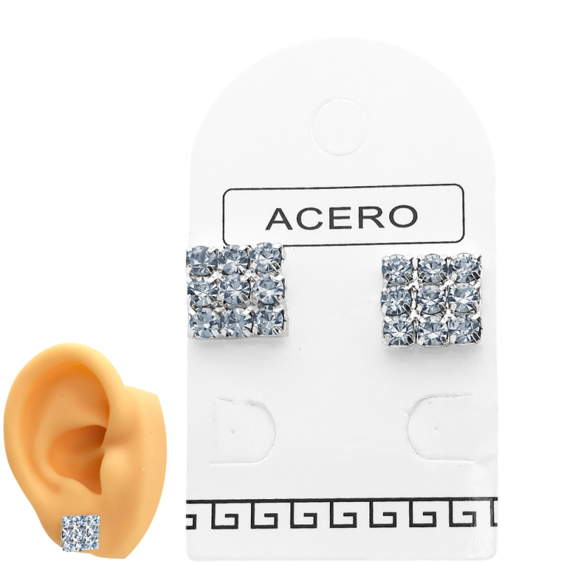 PAR CUADRADO MEDIANO 10*10MM C/ 12 STRASS ARO