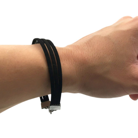 TERMINALES ACERO QUIRURGICO BLANCO NEGRO 9MM*18CM TRIPLE GAMUZA PULSERA