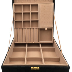 NEGRO CUADRADO GRANDE A CUADRADITOS DOS PISOS 26*26*9CM FORRADO CUERINA ALHAJERO